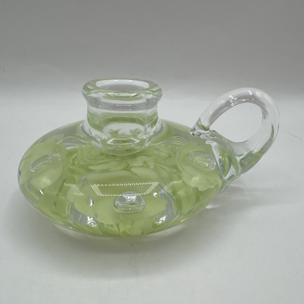 Vintage Joe St. Clair Green Paperweight Candle Holder Finger Lamp Art Glas